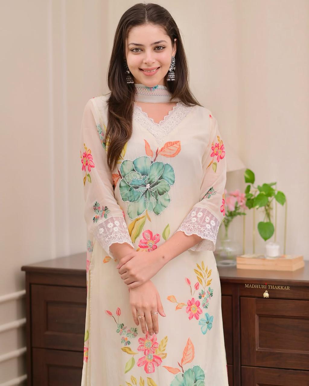 Premium Reshmi Organza Digital Print Suit Set with Handwork & Dupatta – 3 Piece