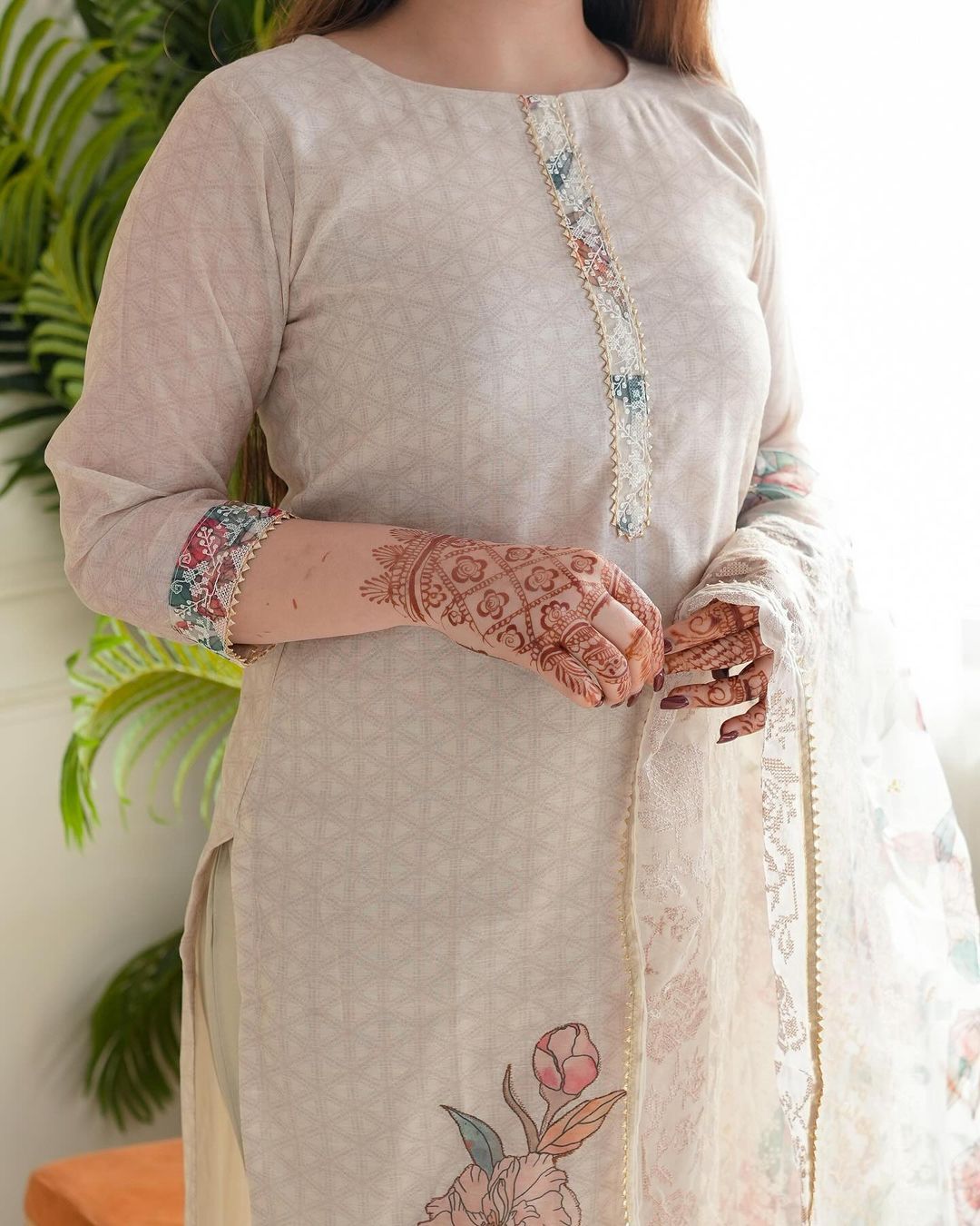 Premium Party Wear Cotton Lilan Embroidered Kurti Set with Organza Dupatta – 3 Piece