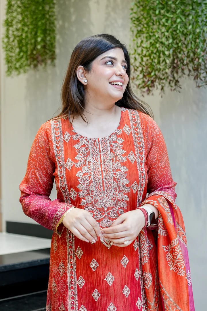 Festival Special Pure Chinnon Chandani Suit Set with Hand Embroidery