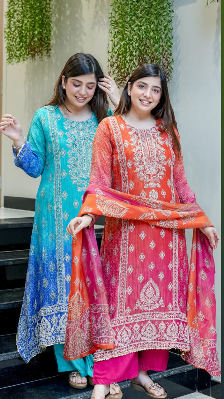 Festival Special Pure Chinnon Chandani Suit Set with Hand Embroidery