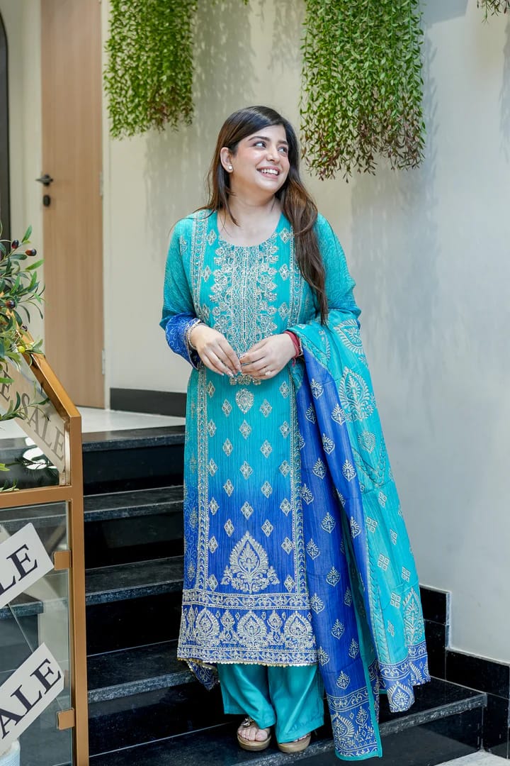 Festival Special Pure Chinnon Chandani Suit Set with Hand Embroidery