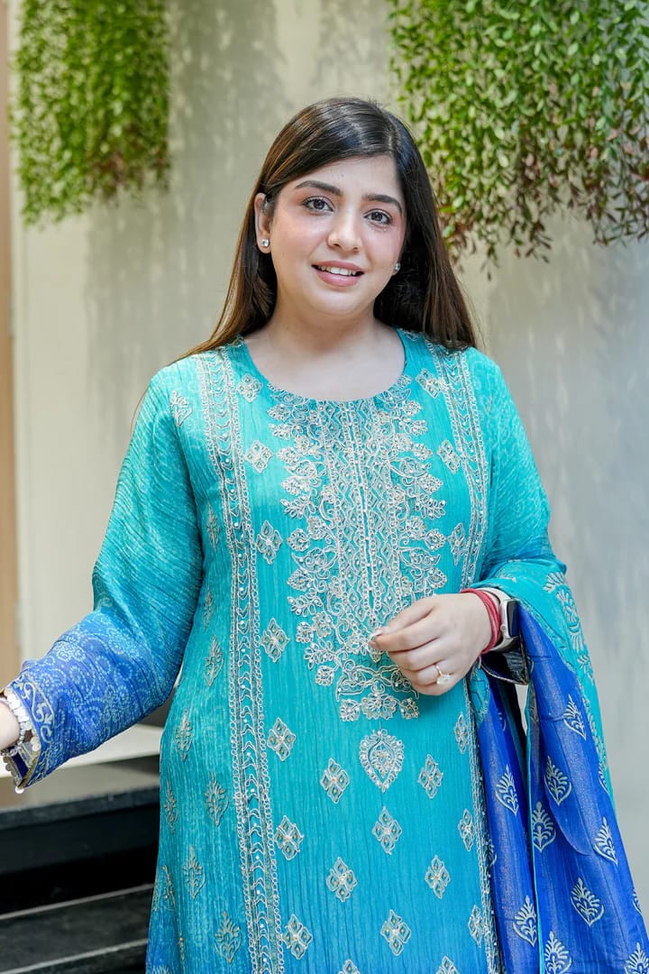 Festival Special Pure Chinnon Chandani Suit Set with Hand Embroidery