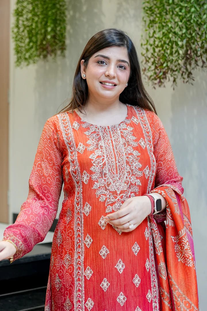 Festival Special Pure Chinnon Chandani Suit Set with Hand Embroidery