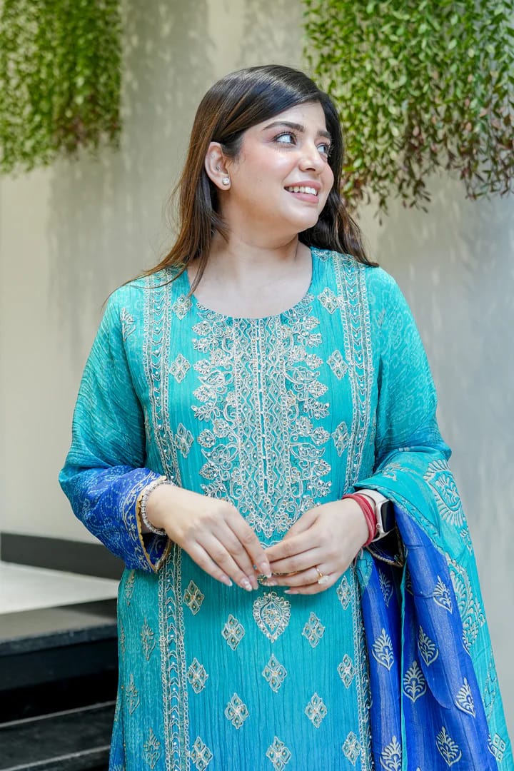 Festival Special Pure Chinnon Chandani Suit Set with Hand Embroidery