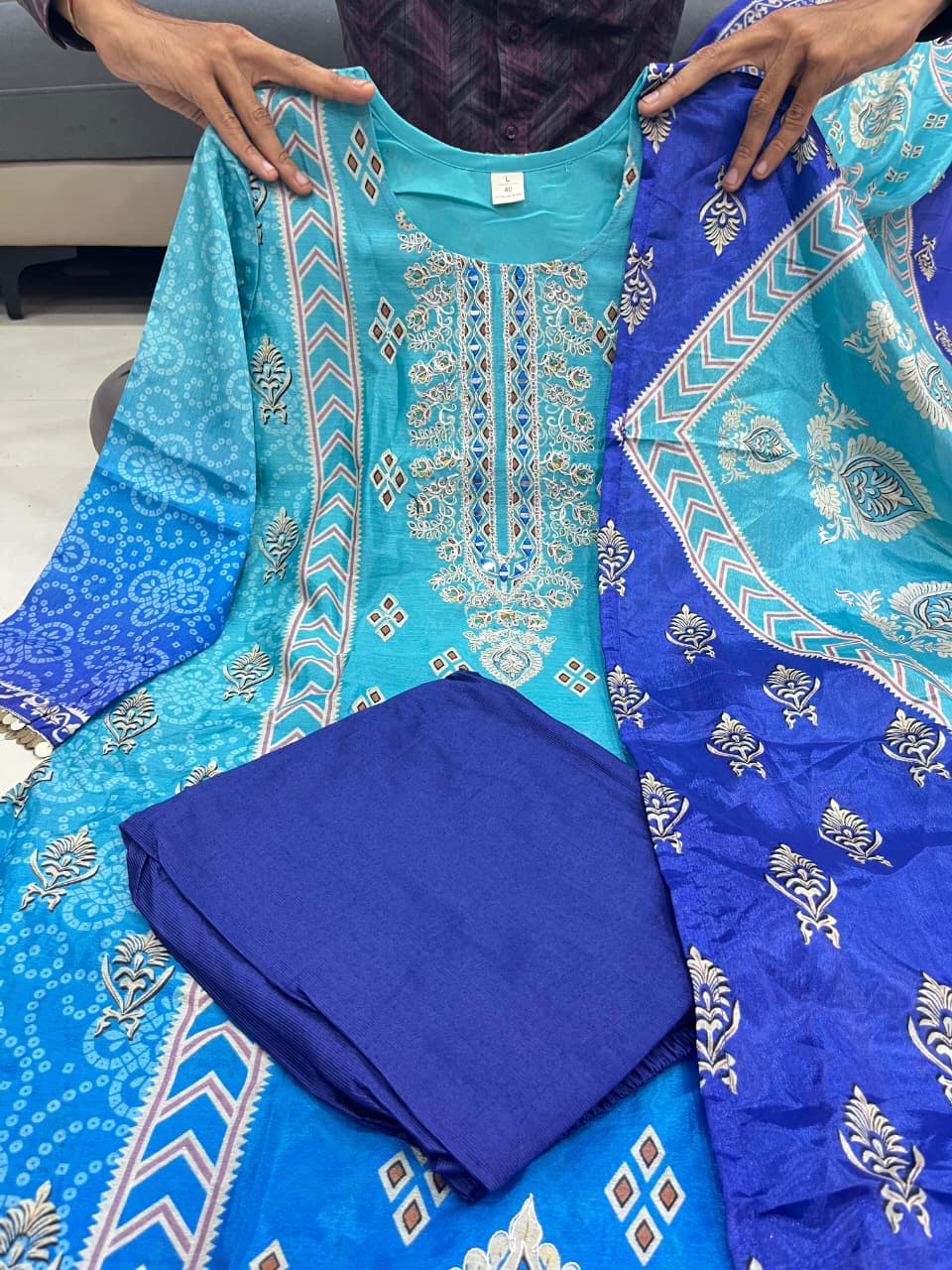 Festival Special Pure Chinnon Chandani Suit Set with Hand Embroidery