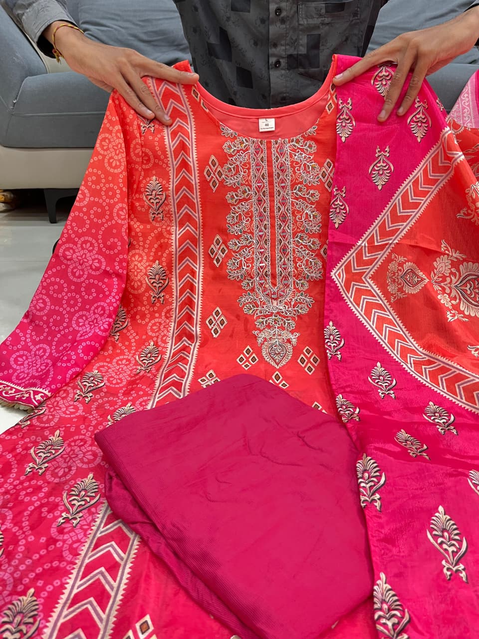 Festival Special Pure Chinnon Chandani Suit Set with Hand Embroidery