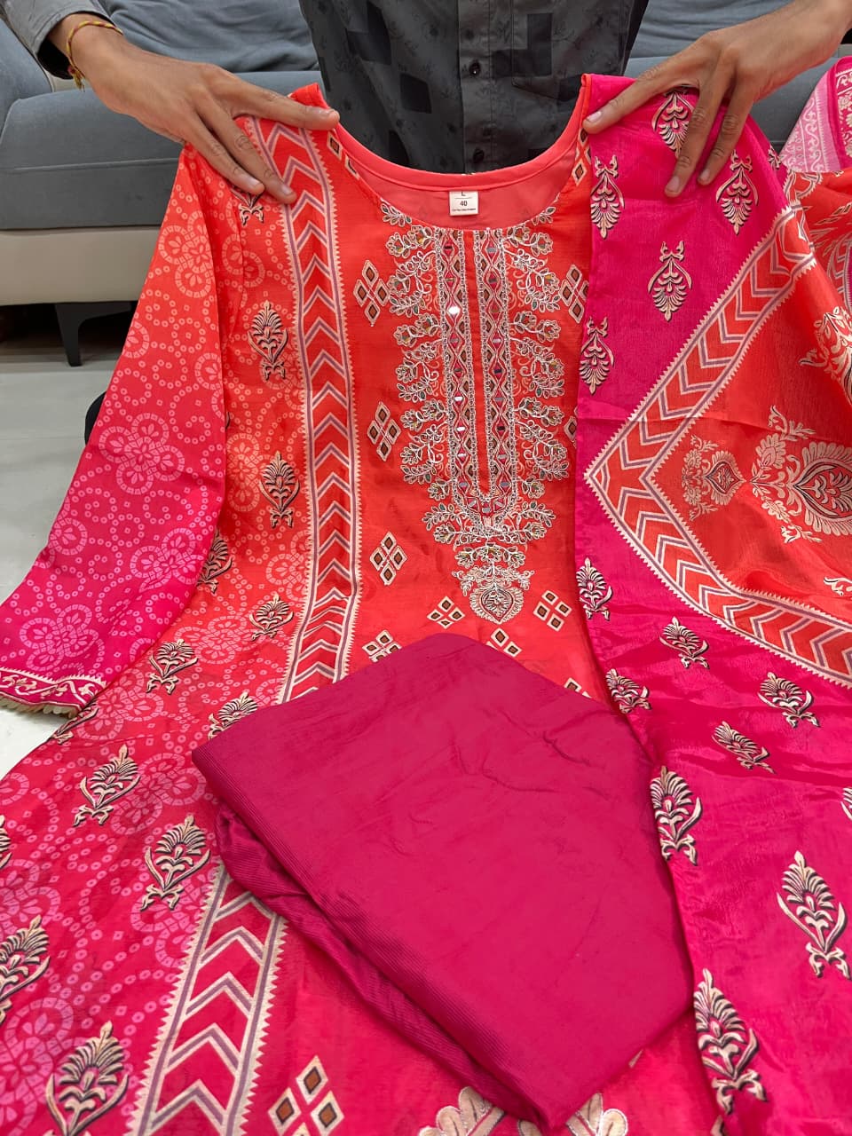 Festival Special Pure Chinnon Chandani Suit Set with Hand Embroidery