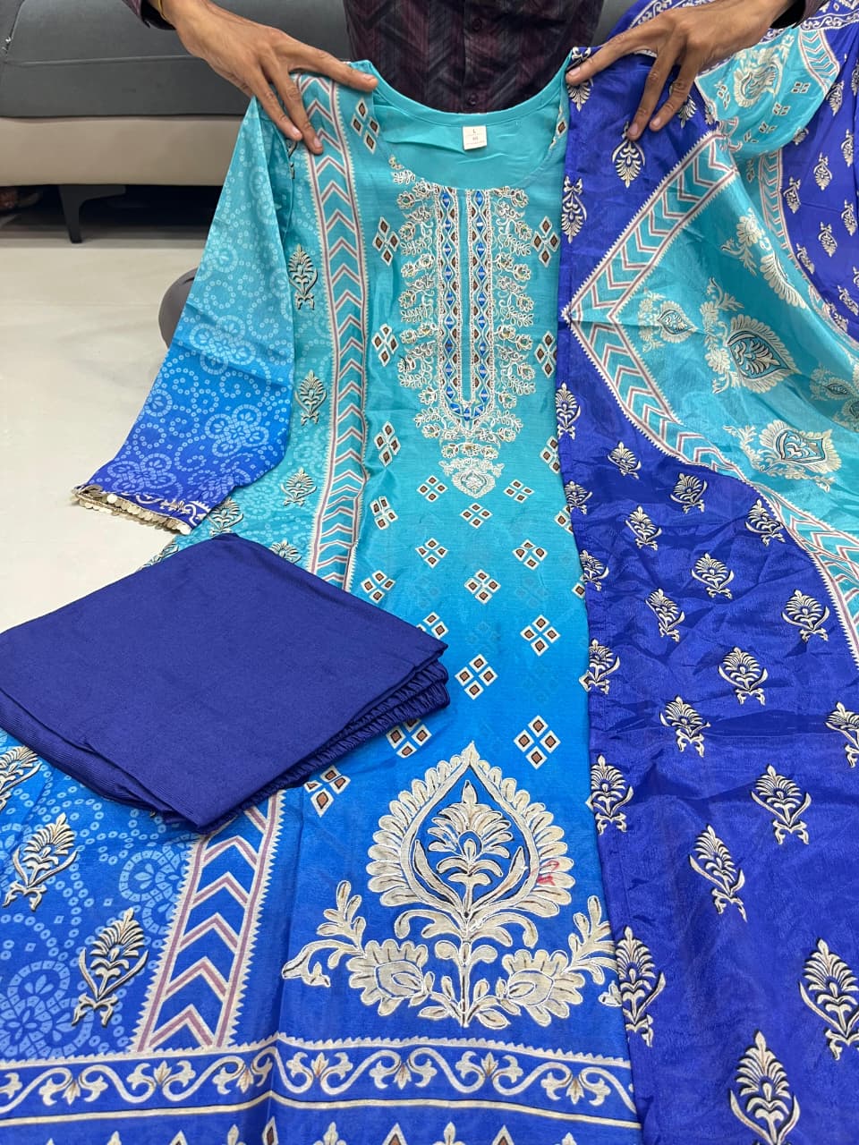 Festival Special Pure Chinnon Chandani Suit Set with Hand Embroidery