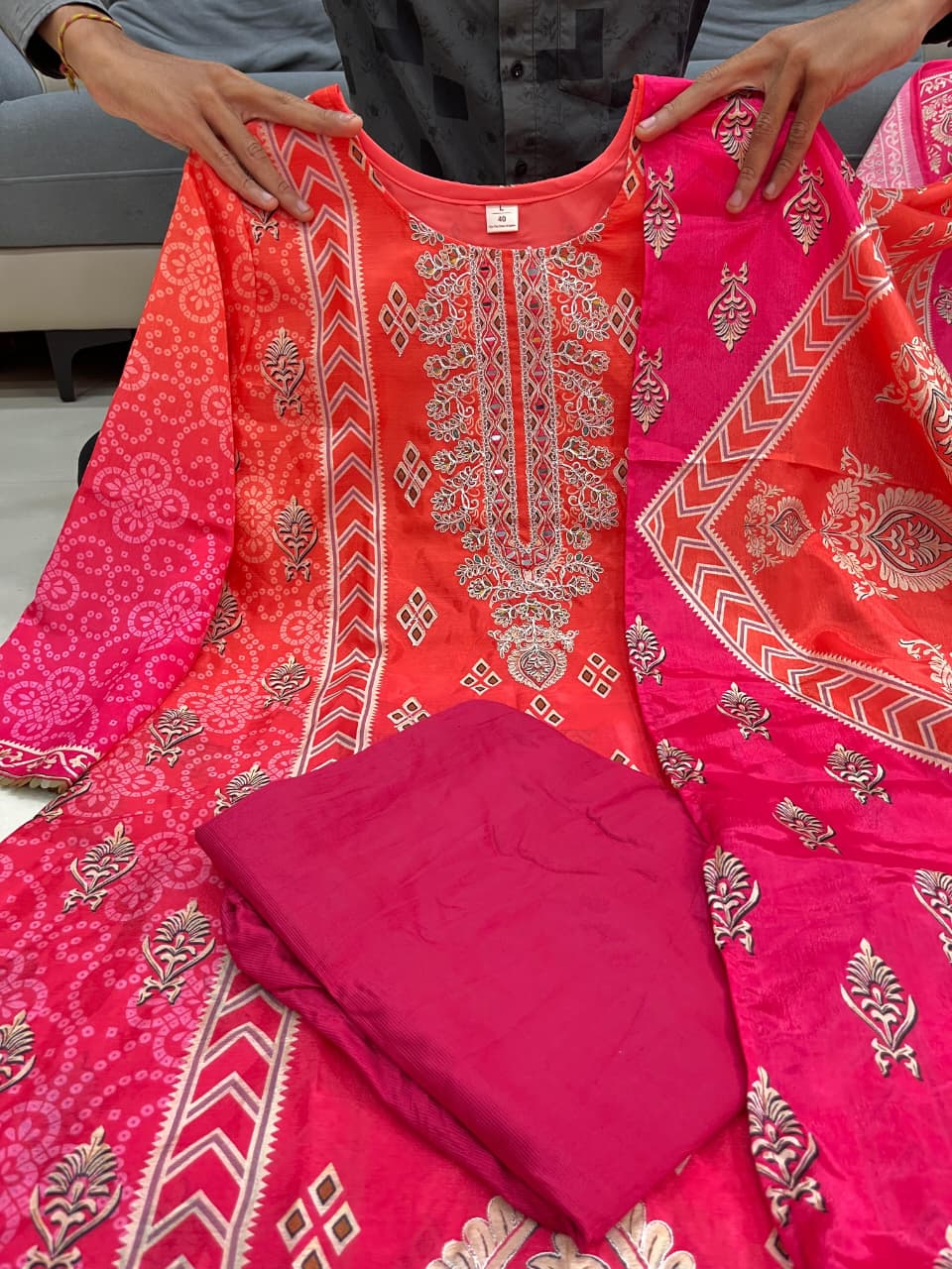 Festival Special Pure Chinnon Chandani Suit Set with Hand Embroidery