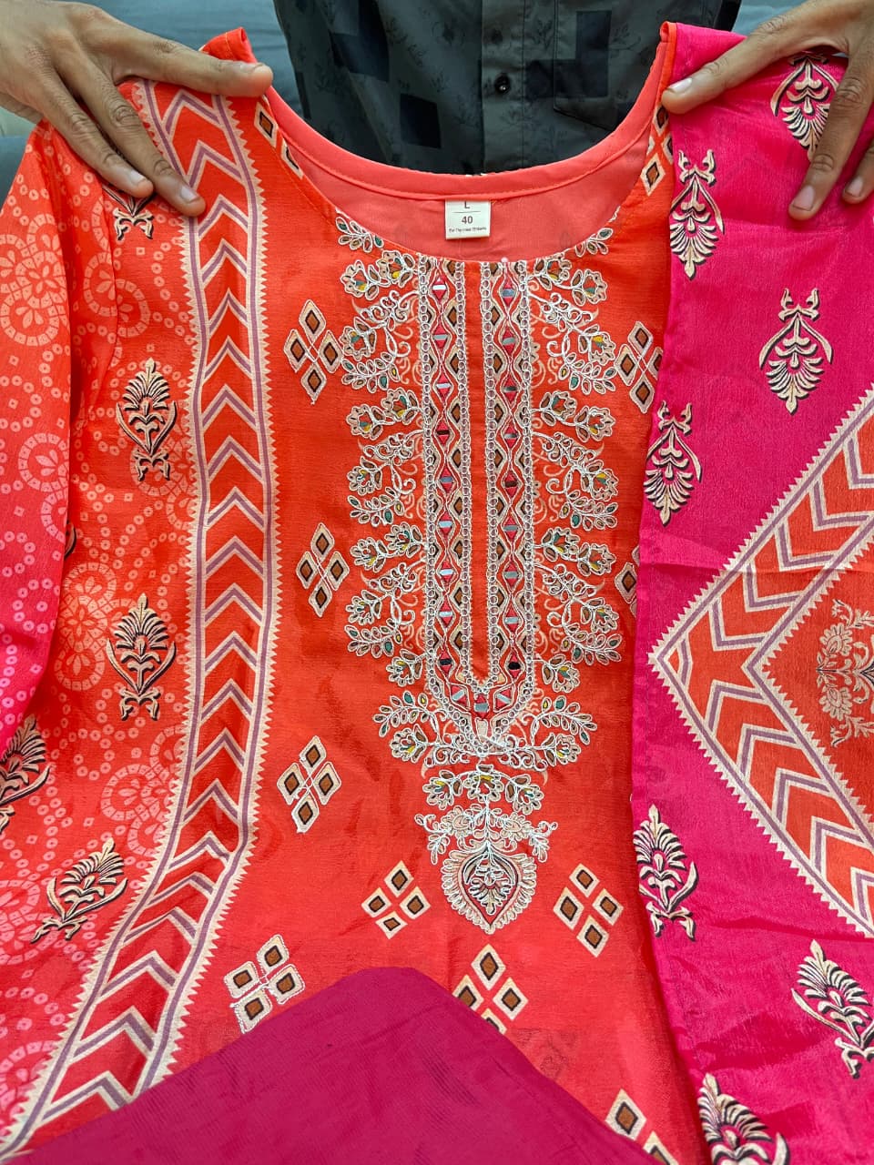 Festival Special Pure Chinnon Chandani Suit Set with Hand Embroidery
