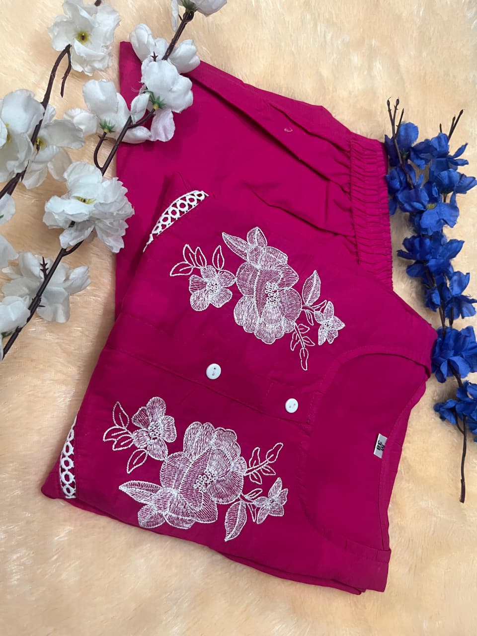 Cotton Slub Embroidered Co-ord Set – Rani and Blue