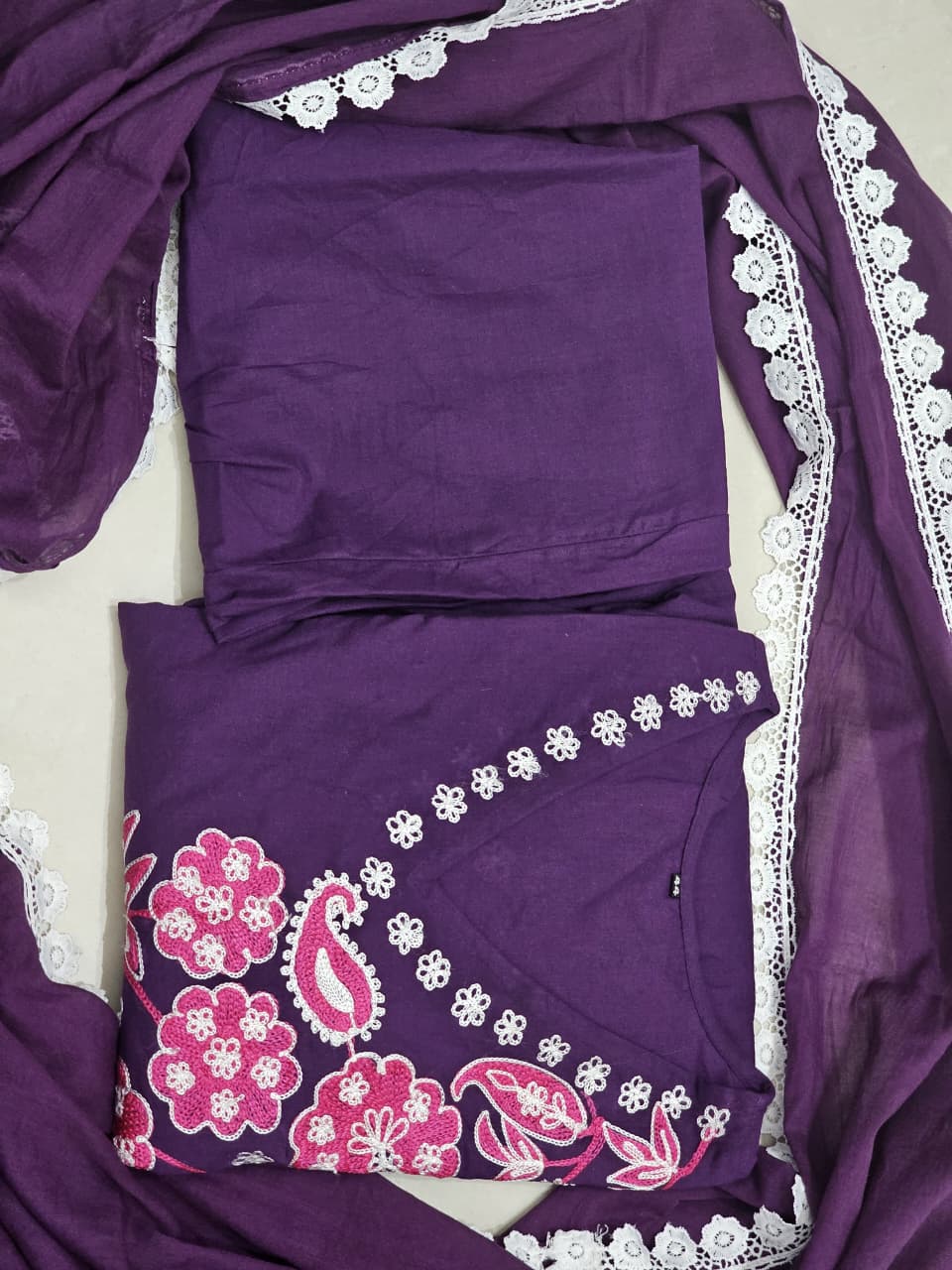 Navratri Special Cotton Suit Set with Hand Embroidery & Mulmul Dupatta