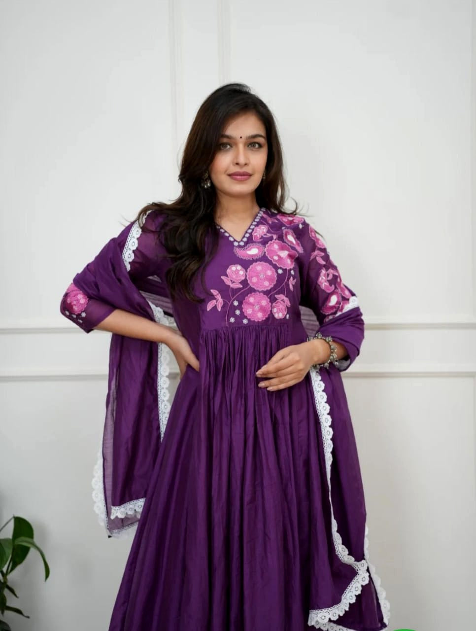Navratri Special Cotton Suit Set with Hand Embroidery & Mulmul Dupatta