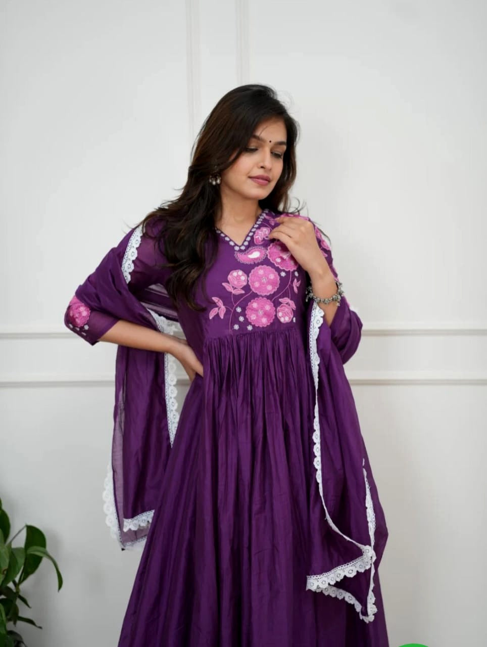 Navratri Special Cotton Suit Set with Hand Embroidery & Mulmul Dupatta