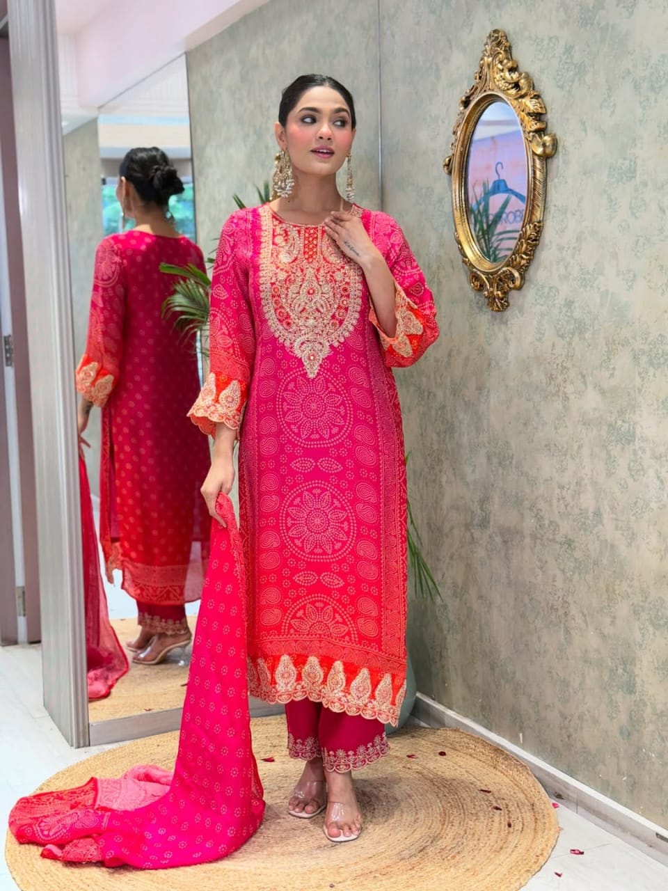 Heavy Pure Kitkat Silk 3 Piece Suit Set with Coding Embroidery – Top, Pant & Dupatta