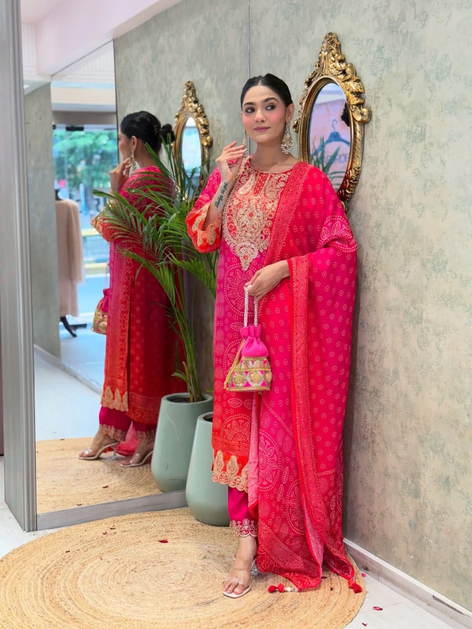 Heavy Pure Kitkat Silk 3 Piece Suit Set with Coding Embroidery – Top, Pant & Dupatta