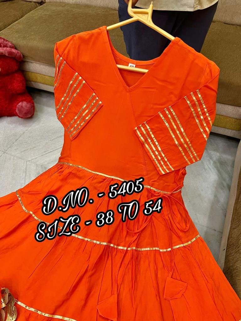 Heavy Rayon Fabric Flared Long Kurta With Pant & Chiffon Dupatta.