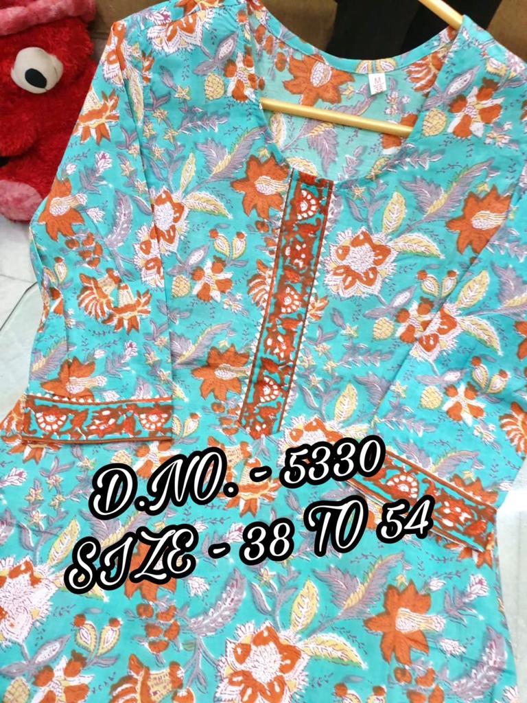 Pure Cotton Cambric Hand Block Fabric Kurta With Pant & Mulmul Dupatta Set