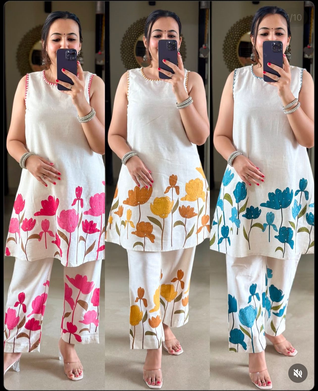 Wonderfully Cotton Flex Fabric Flower Printed sleeves less Kurta With Pant Coord Set