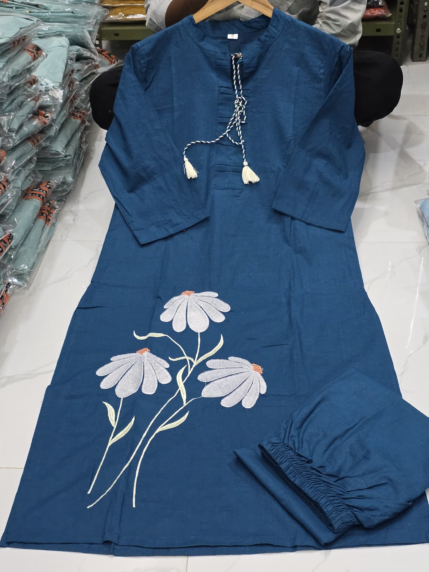 New Beauty full Cotton Fabric Embroidery Work Kurta With Pant Coord Set
