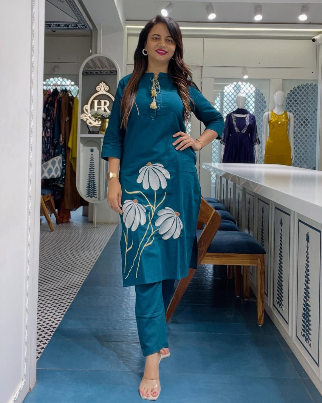 New Beauty full Cotton Fabric Embroidery Work Kurta With Pant Coord Set
