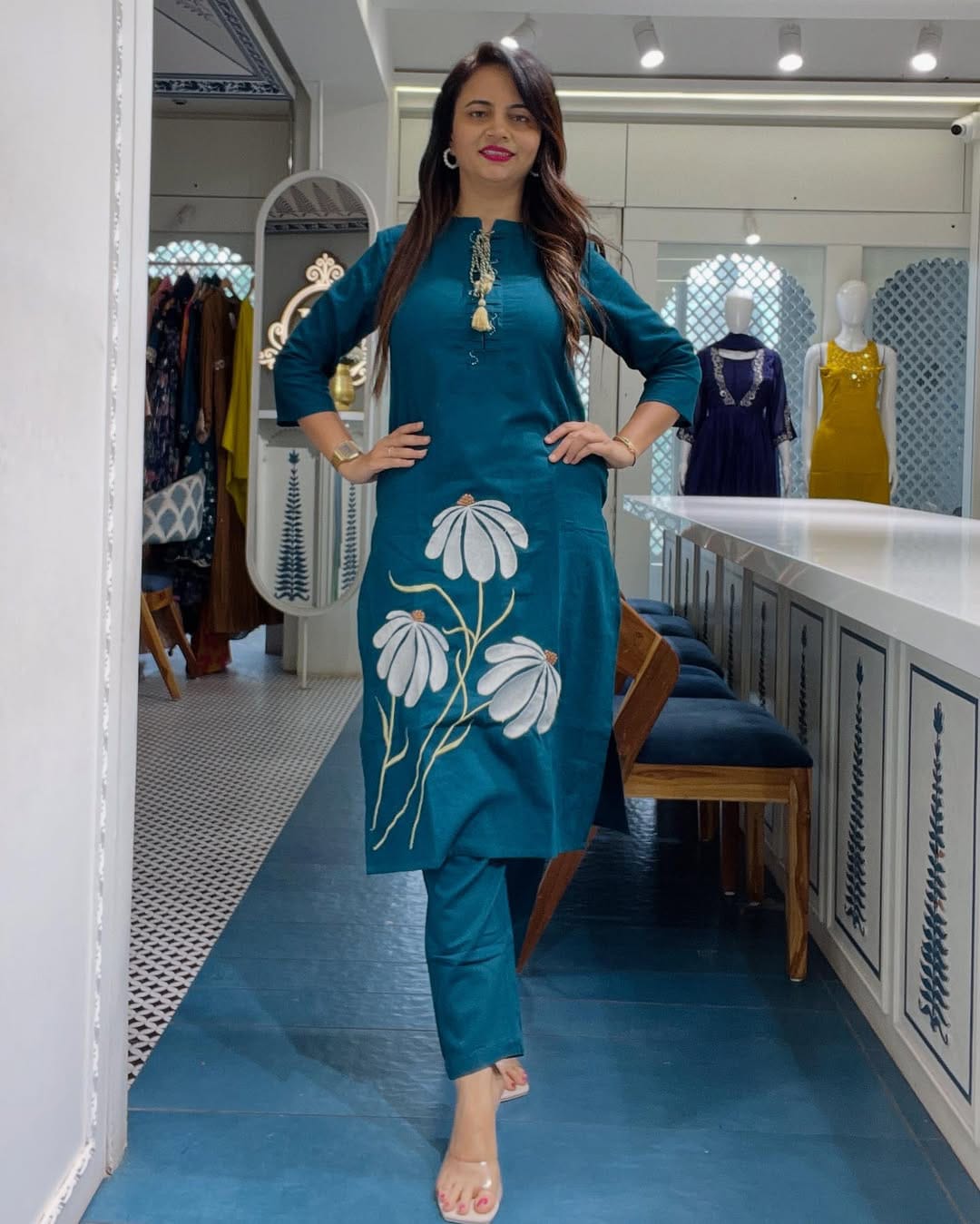 New Beauty full Cotton Fabric Embroidery Work Kurta With Pant Coord Set