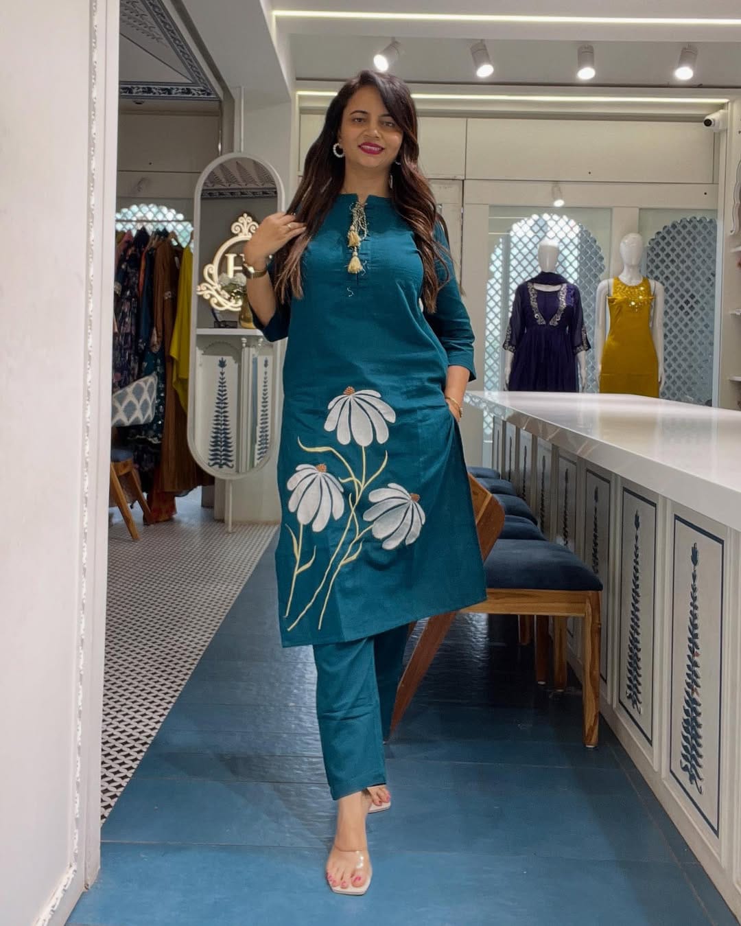 New Beauty full Cotton Fabric Embroidery Work Kurta With Pant Coord Set