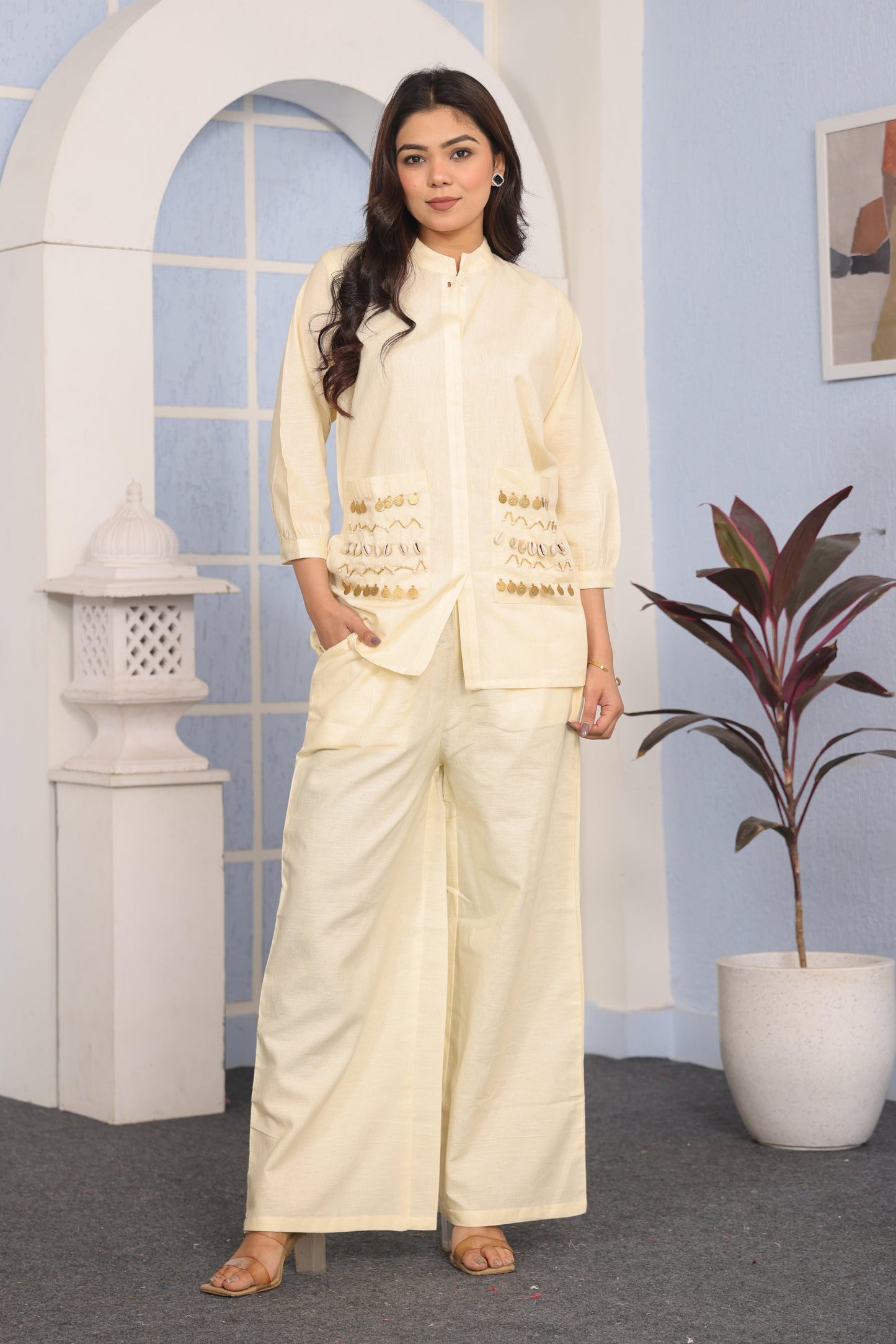 Elegant Cotton Flex Kurta with Sequins Work & Pant Set