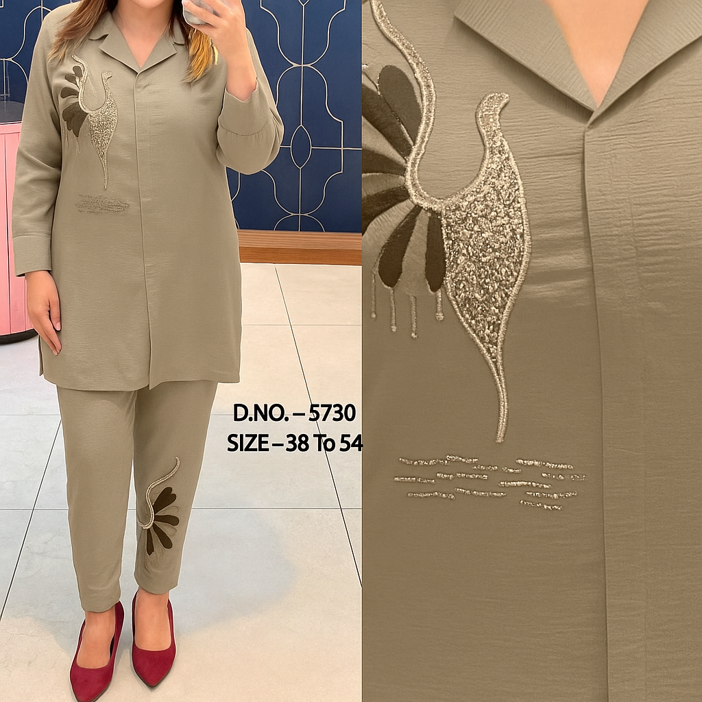 Elegant Cotton Slub/Flex Khadi Embroidered Co-ord Set