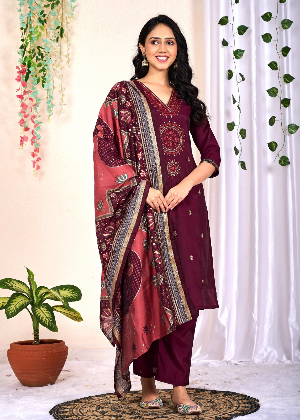 Luxurious Silk Kurti Set with Digital Printed Dupatta