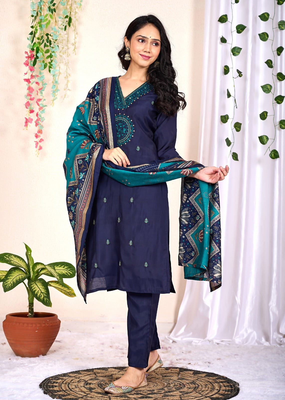 Luxurious Silk Kurti Set with Digital Printed Dupatta