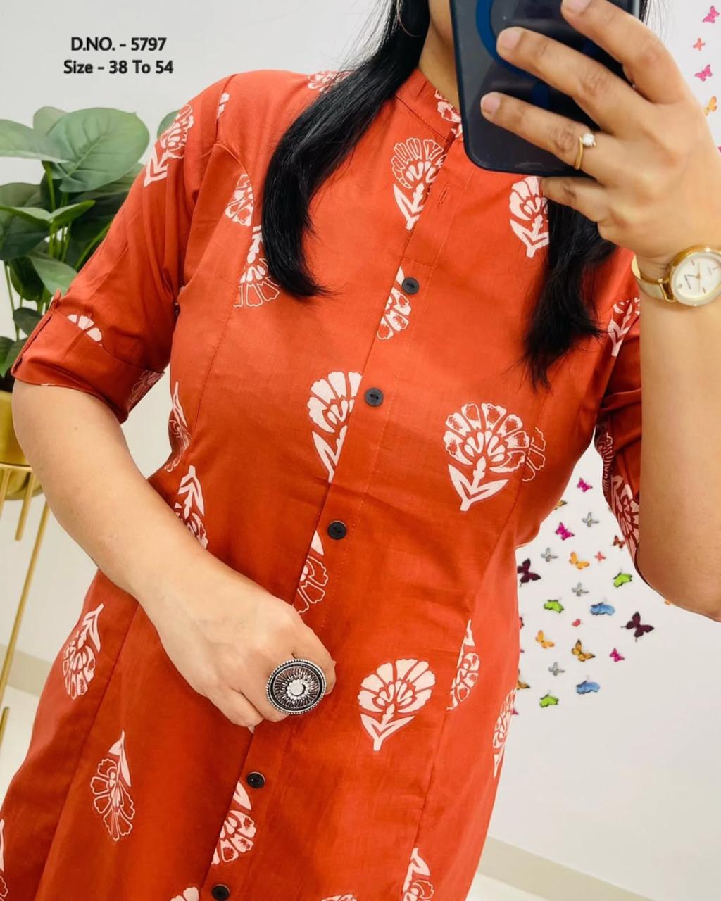 Pure Cotton Cambric Block Printed A-Line Kurti & Pant Set