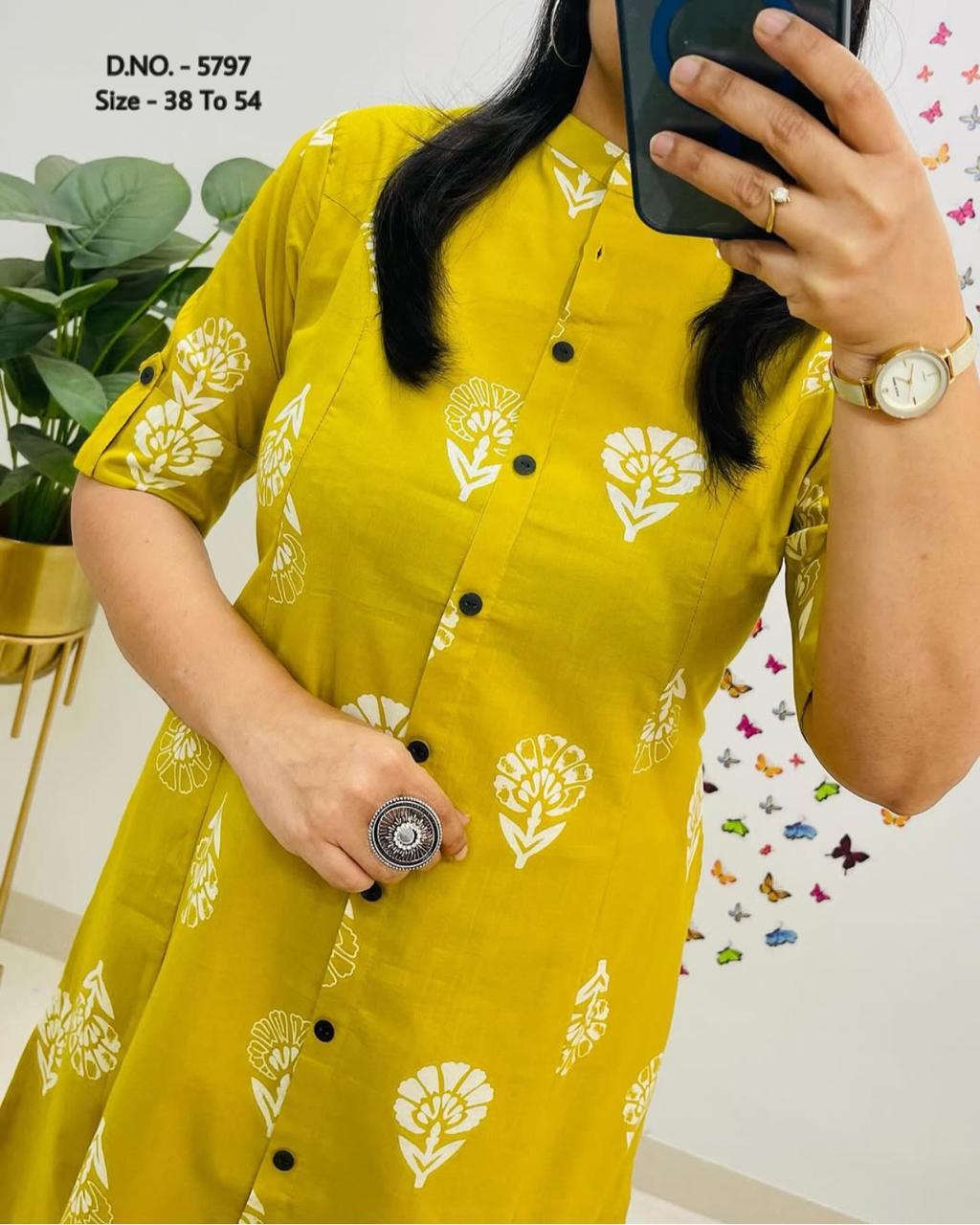 Pure Cotton Cambric Block Printed A-Line Kurti & Pant Set