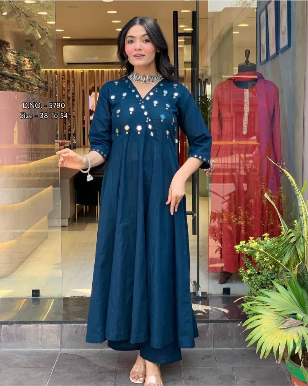 Heavy Rayon Floor-Length Gown Kurti Set with Aari Work