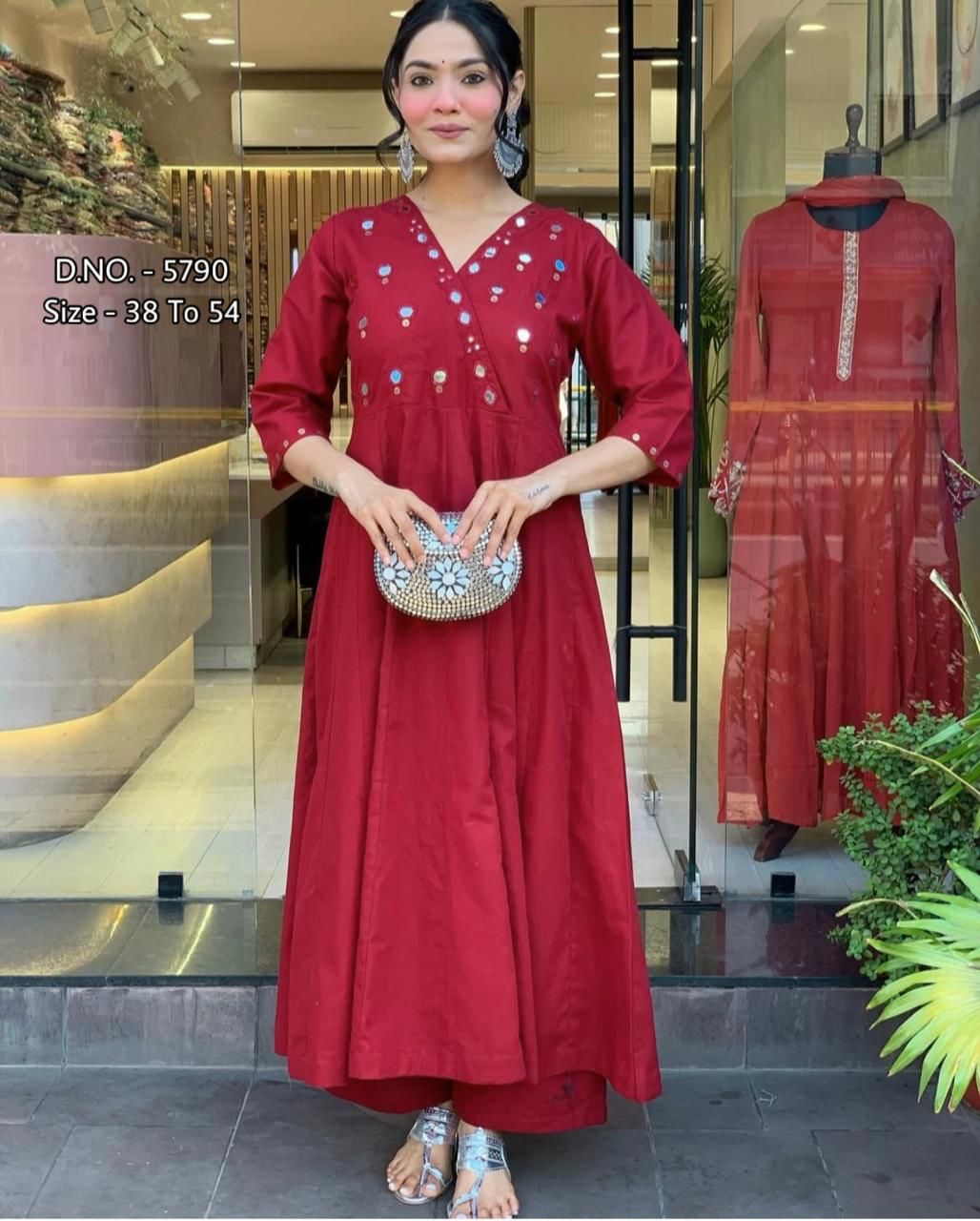 Heavy Rayon Floor-Length Gown Kurti Set with Aari Work