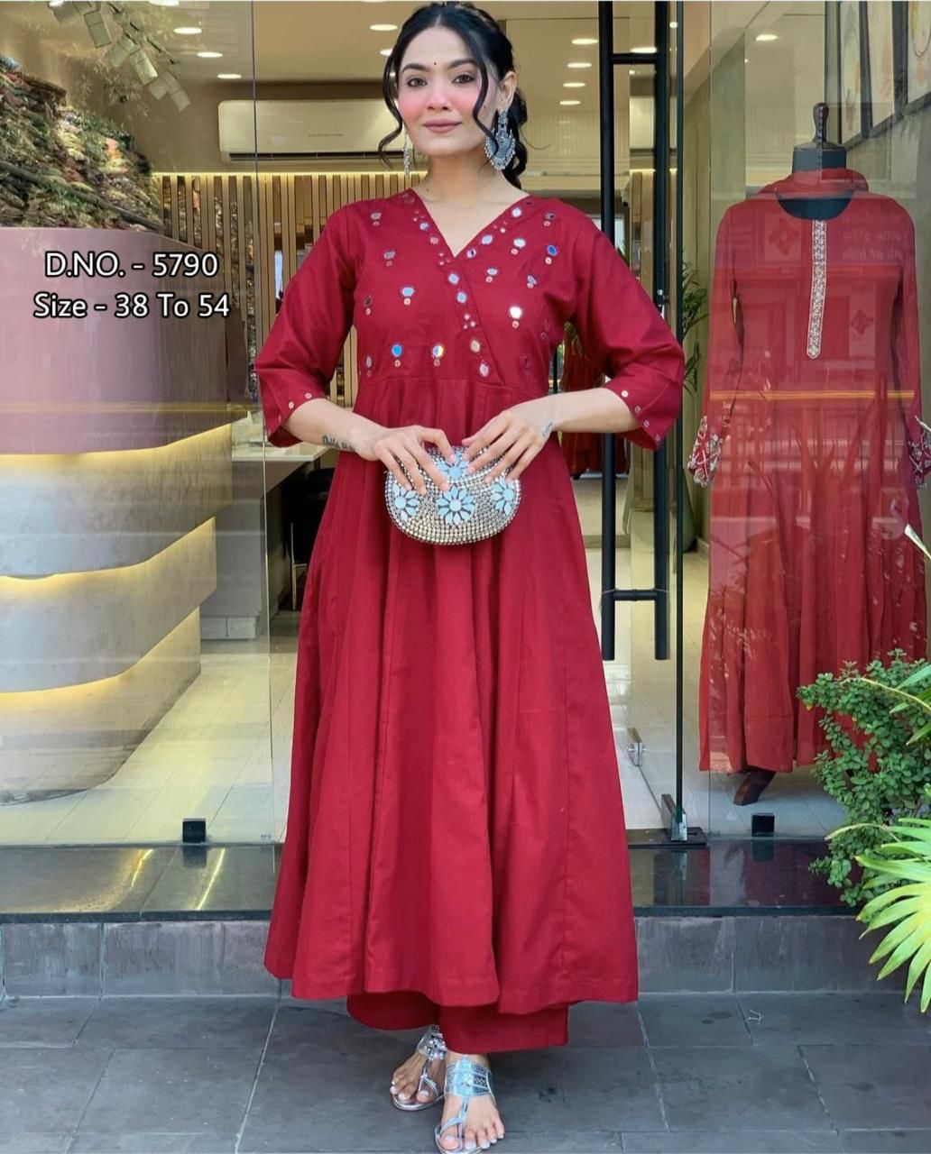 Heavy Rayon Floor-Length Gown Kurti Set with Aari Work