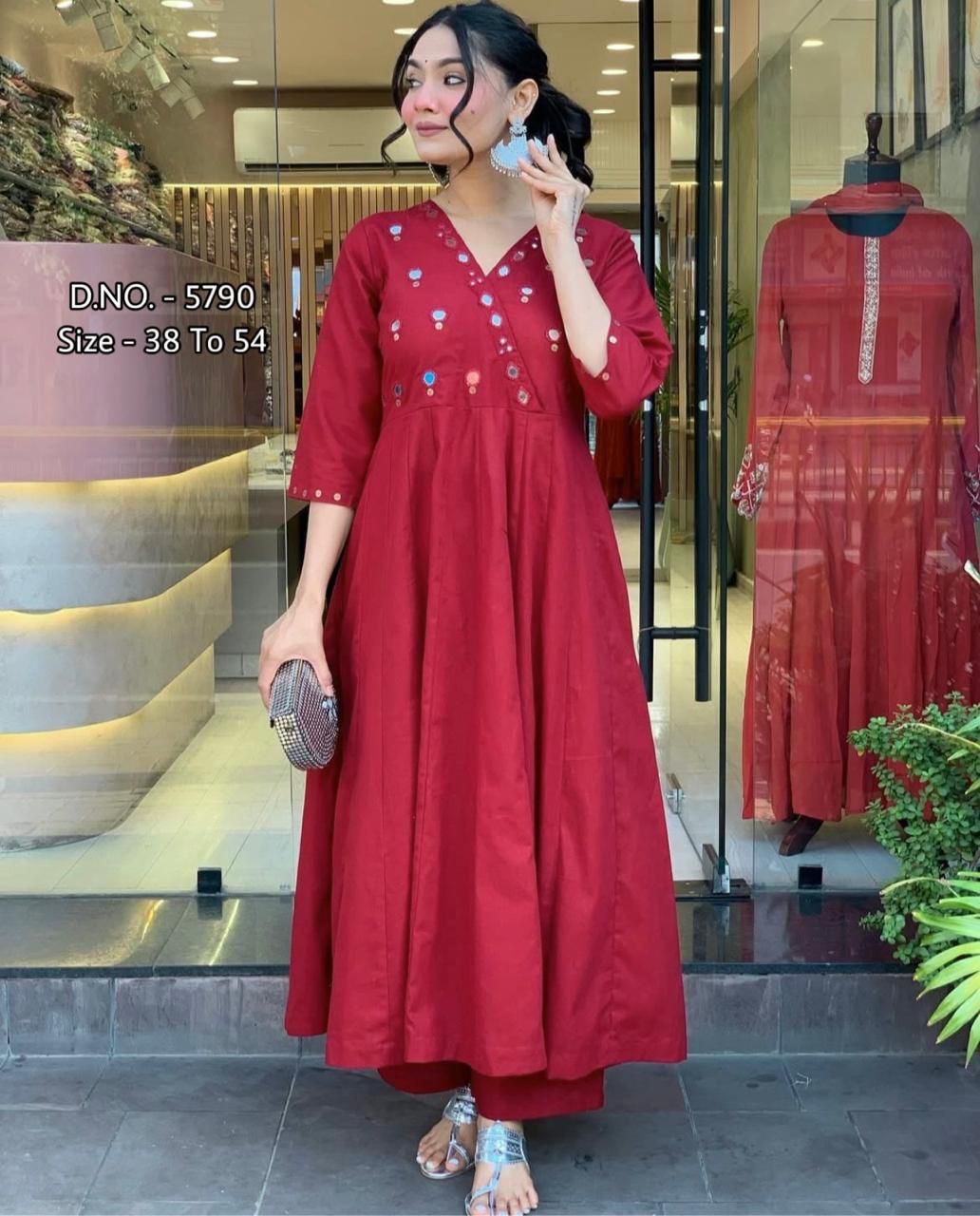 Heavy Rayon Floor-Length Gown Kurti Set with Aari Work