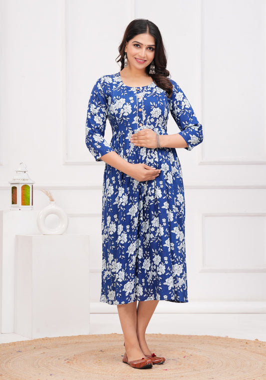 Portion Print Rayon Maternity Kurti – Soft & Stylish