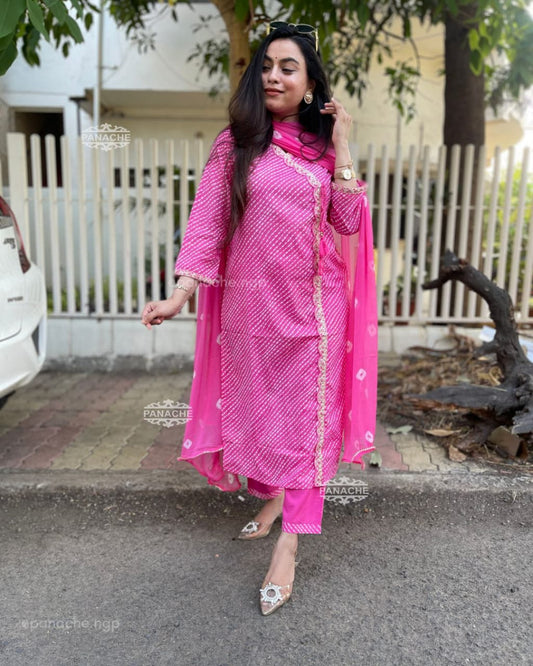 Premium Lahariya Cotton Embroidered Suit Set with Dupatta – 3 Piece