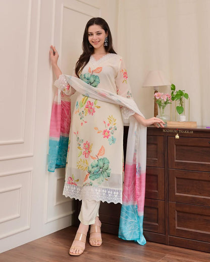 Premium Reshmi Organza Digital Print Suit Set with Handwork & Dupatta – 3 Piece