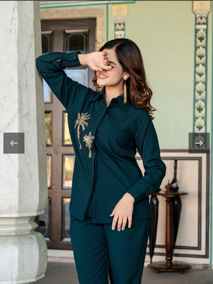 Premium Cotton Slub Hand-Embroidered Kurti with Pant – 2 Piece Coord Set