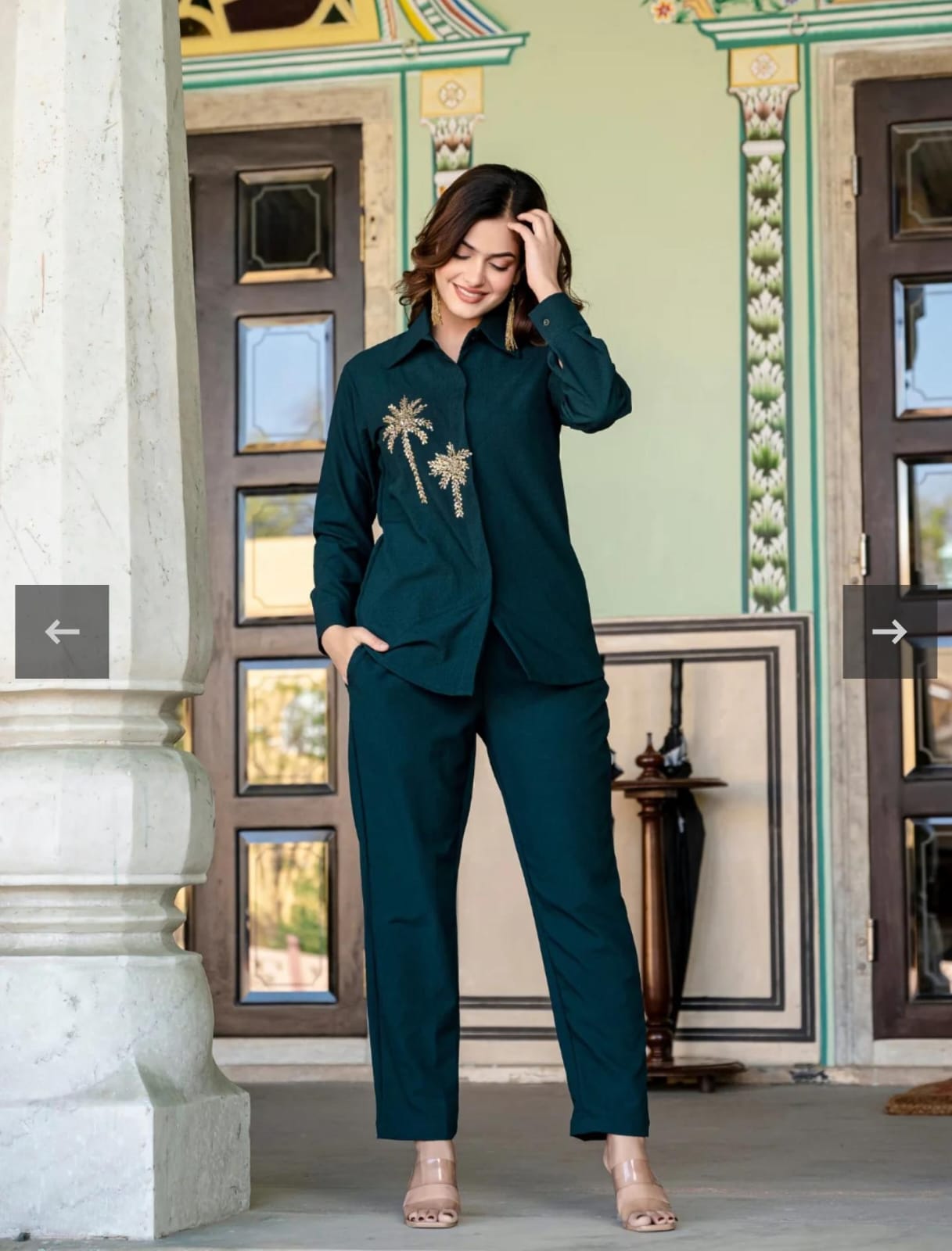 Premium Cotton Slub Hand-Embroidered Kurti with Pant – 2 Piece Coord Set