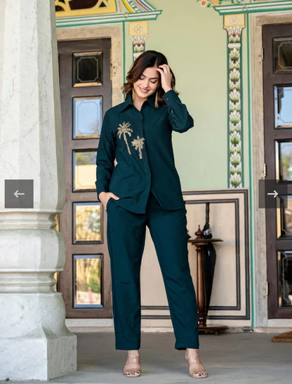 Premium Cotton Slub Hand-Embroidered Kurti with Pant – 2 Piece Coord Set
