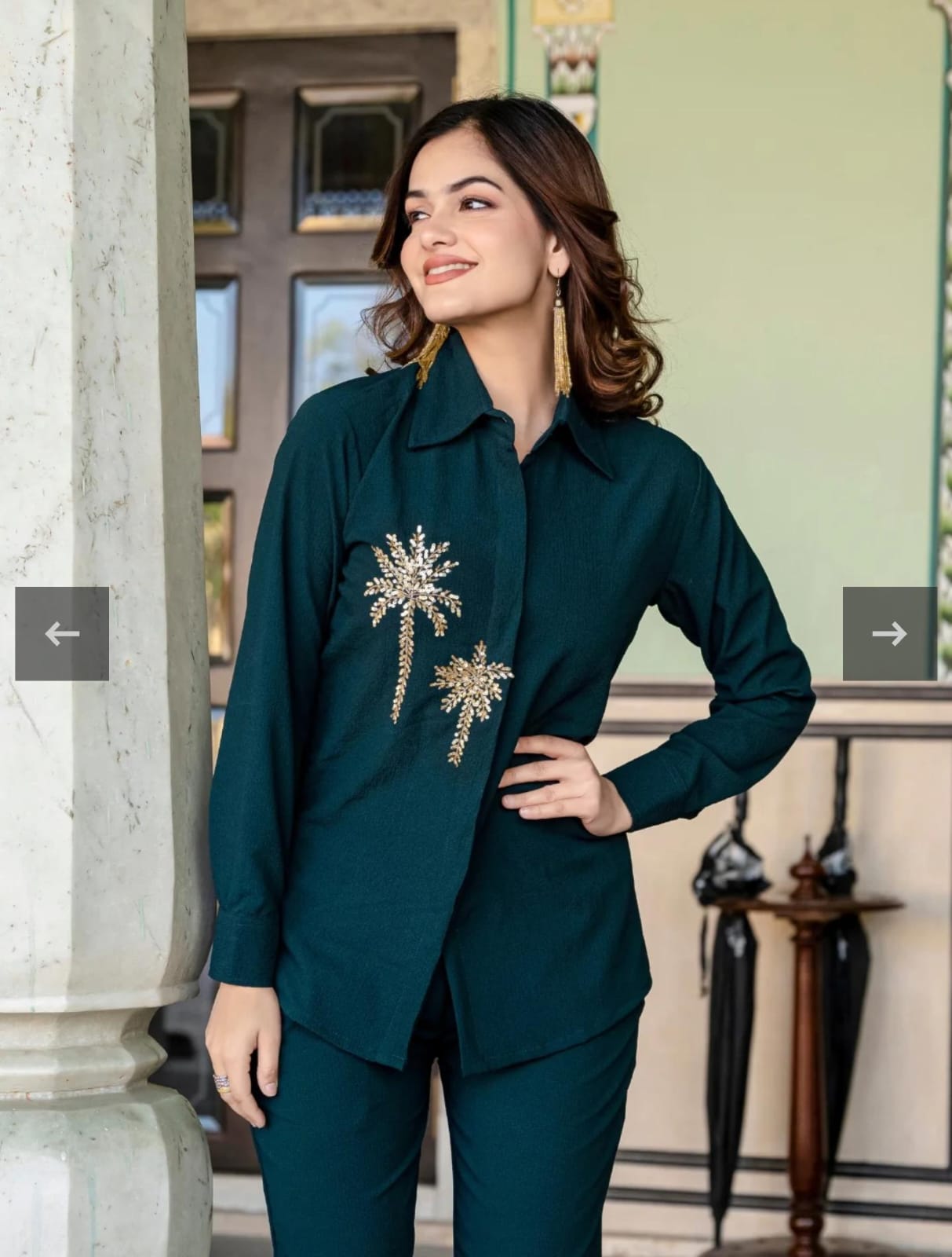 Premium Cotton Slub Hand-Embroidered Kurti with Pant – 2 Piece Coord Set