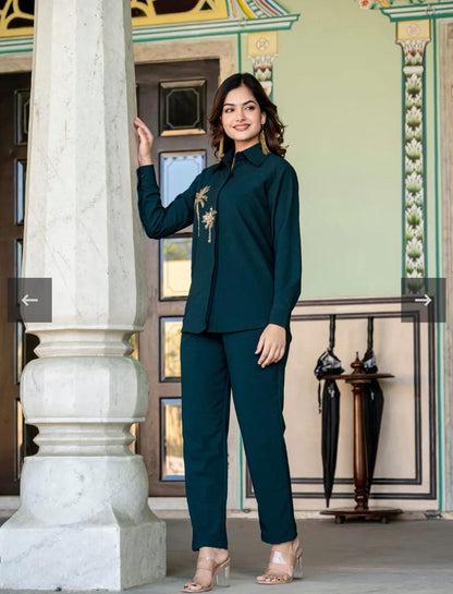 Premium Cotton Slub Hand-Embroidered Kurti with Pant – 2 Piece Coord Set