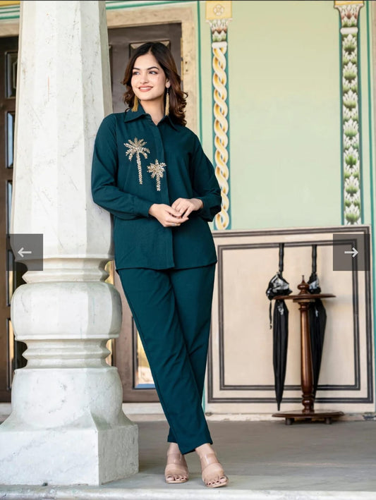 Premium Cotton Slub Hand-Embroidered Kurti with Pant – 2 Piece Coord Set