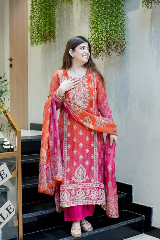 Festival Special Pure Chinnon Chandani Suit Set with Hand Embroidery