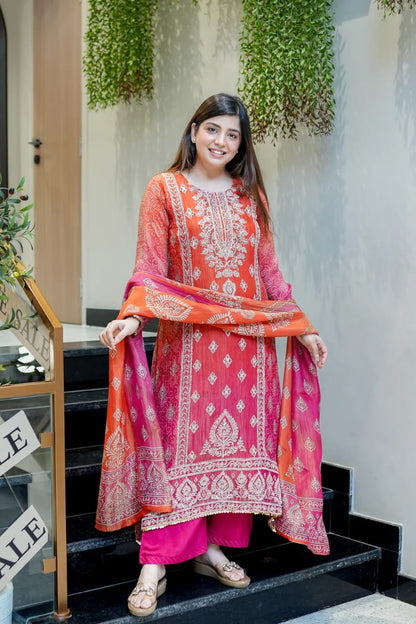 Festival Special Pure Chinnon Chandani Suit Set with Hand Embroidery
