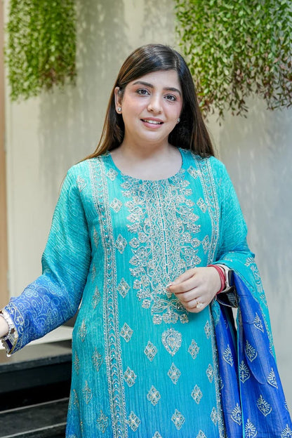 Festival Special Pure Chinnon Chandani Suit Set with Hand Embroidery