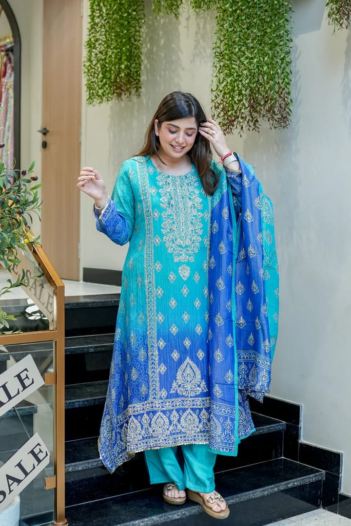 Festival Special Pure Chinnon Chandani Suit Set with Hand Embroidery
